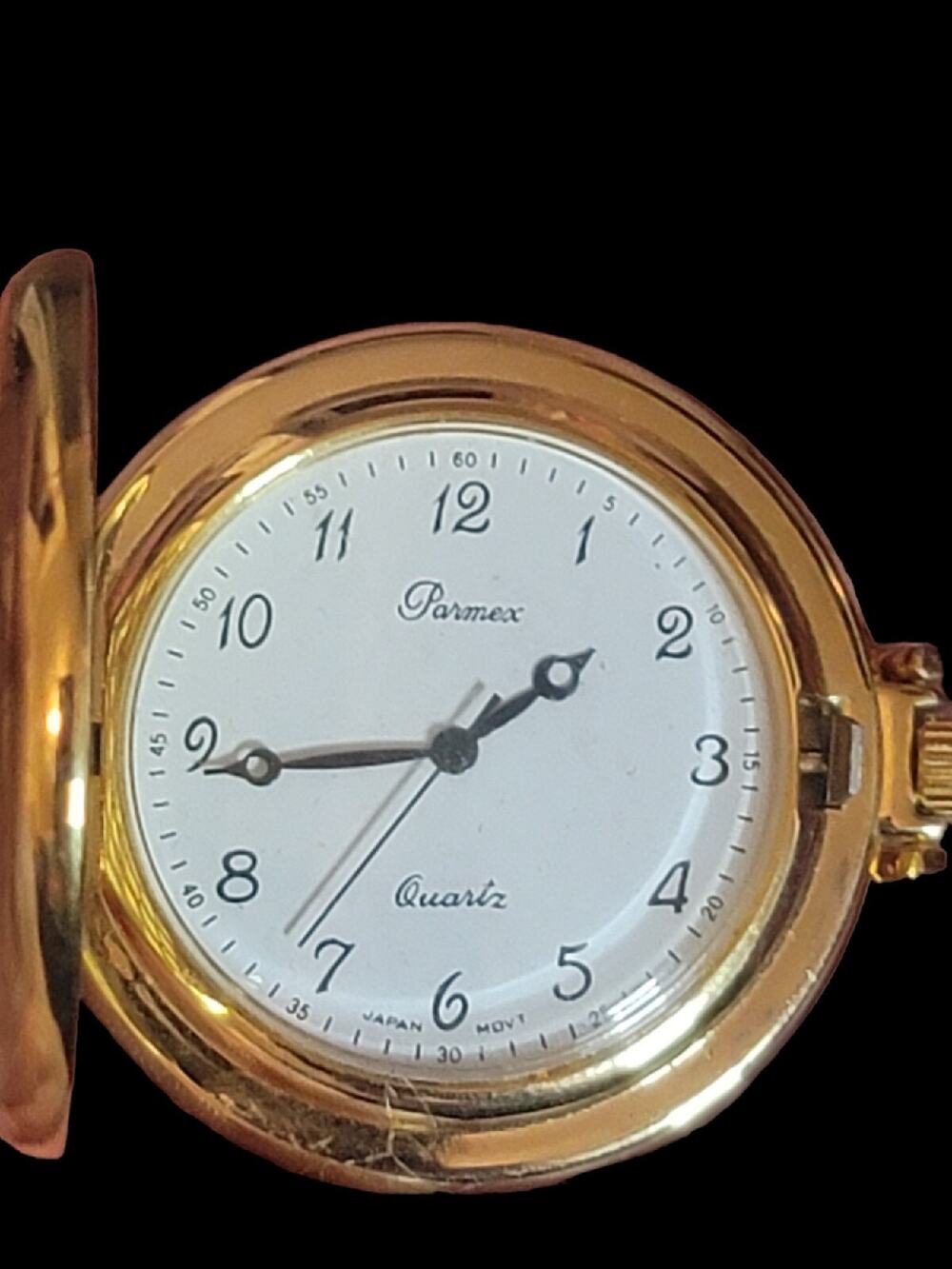 Nice 40mm Parmex Gold Tone Quartz Pocket Watch New Battery Runs Well